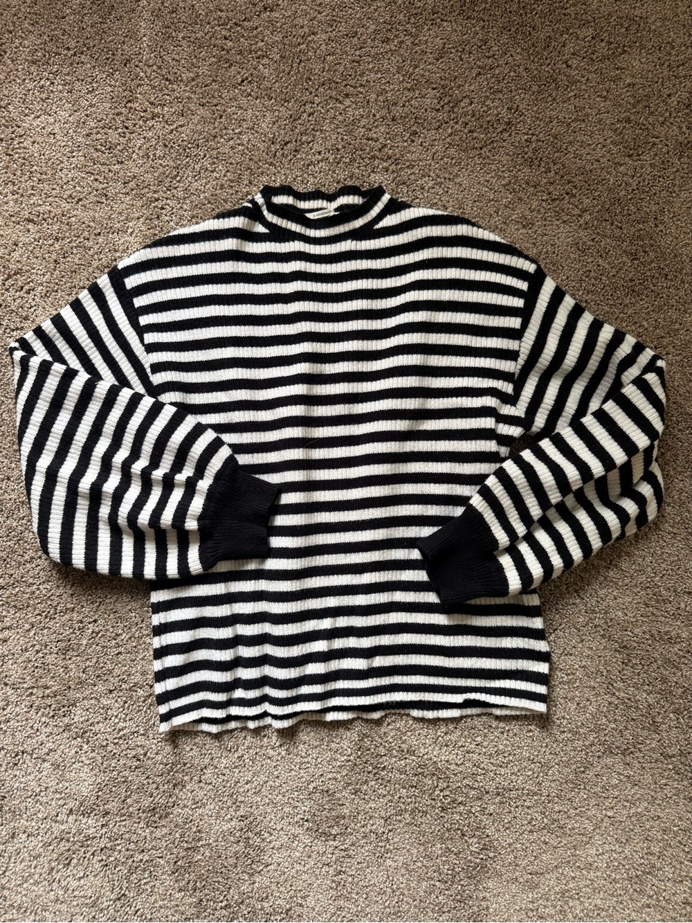 Anthropologie Black & White Ribbed Crewneck / Balloon Sleeve Sweater XL